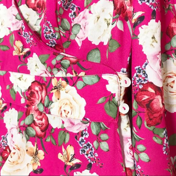 Valencia & Vine Floral Wrap Blouse Pink Puff Sleeve Preppy Twee Romantic Size M - Picture 5 of 12